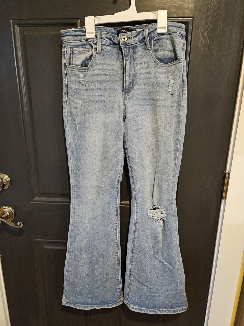 Light Blue Distressed Flare Jeans - Women's